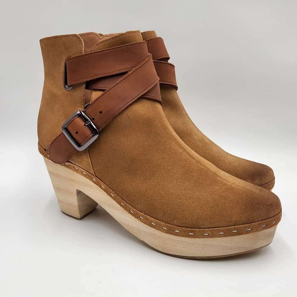 Free People Bungalow Size 41 Clog Boots Sand Brown Suede Strappy